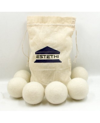 White felt wool dryer balls with carry bag
